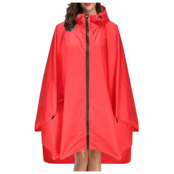 Prolriy Rain Ponchos for Adults Raincoat Unisex Rain Coat with Pockets Jacket Hooded Teens for Adults Fashion Umbrella Ponchos Adult Red