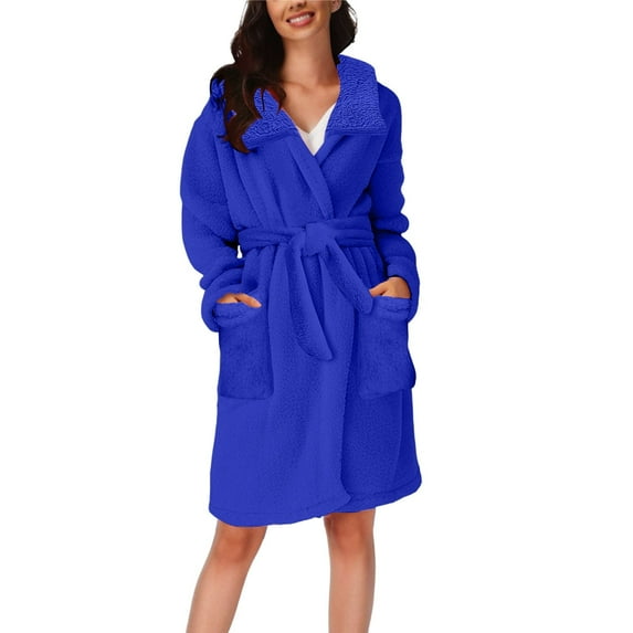 Prolriy Robes for Women, Women's Fall/Winter Hooded Pajamas Home Plush Thermal Bathrobe Nightgown Womens Robe Blue XXXL
