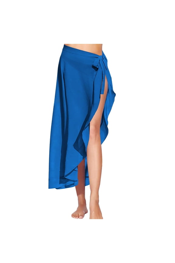 Sarong Wraps for Women, Women Sarong Ruffle Tie Swimsuit Cover Up Skirt Chiffon Beach Wrap Long Bathing Suit Cover Ups Swimsuit Coverup for Women Blue XL