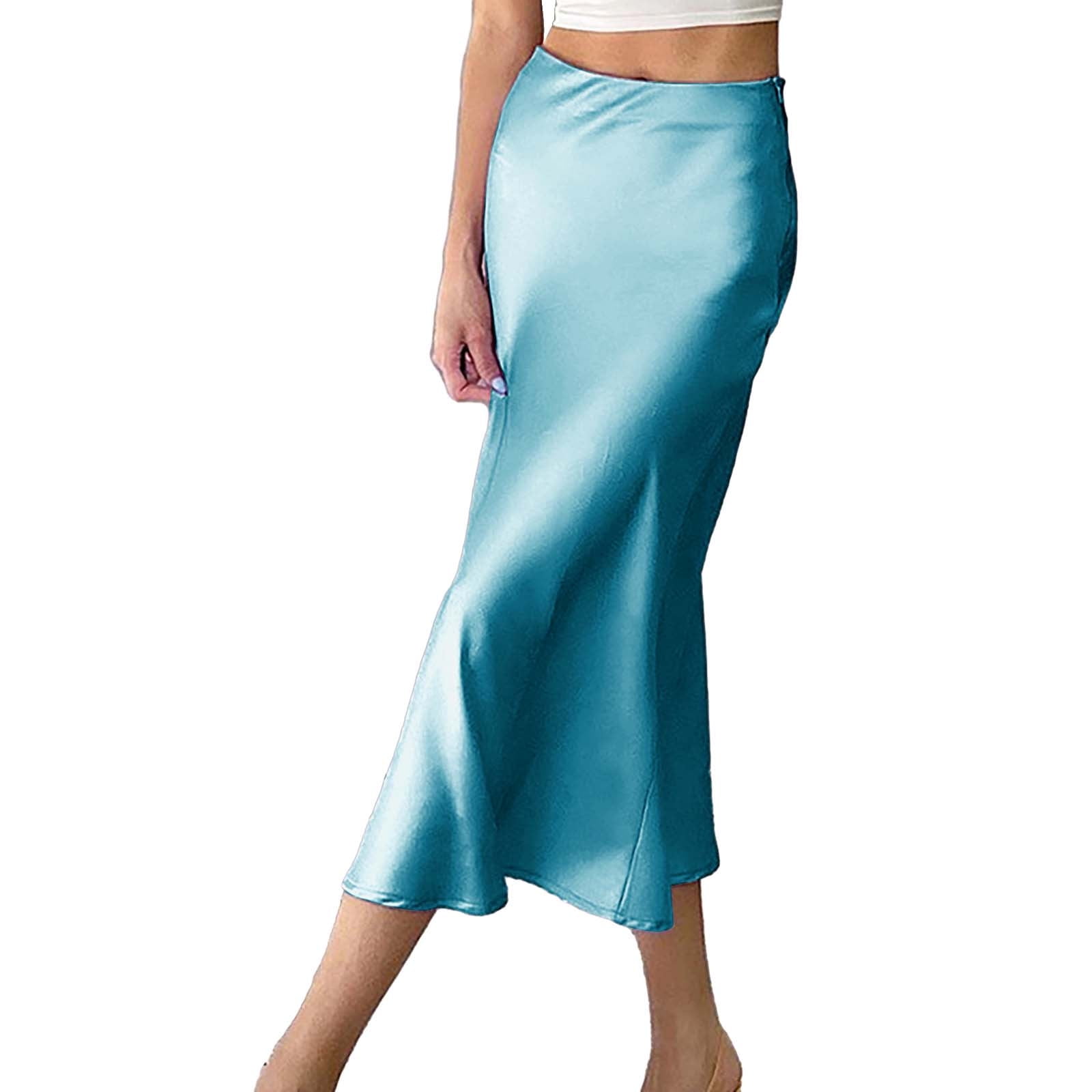 Prolriy Satin Skirt 2023 Skirt European and American Drape Satin Mid Length High Waist Hip A Line Skirts for Women Green S Walmart Business Supplies