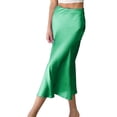 thumbnail image 1 of Prolriy Satin Skirt 2024 Skirt European and American Drape Satin Mid Length High Waist Hip A Line Skirts for Women Green S, 1 of 4