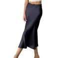thumbnail image 1 of Prolriy Satin Skirt 2024 Skirt European and American Drape Satin Mid Length High Waist Hip A Line Skirts for Women Black L, 1 of 7