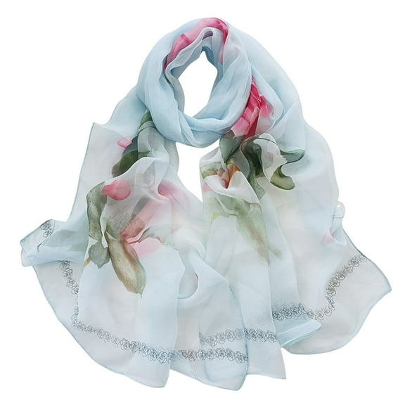 Prolriy Scarf for Women Scarfs for Women Lightweight Print Floral Pattern Scarf Shawl Fashion Scarves Shawls and Wraps for Spring Womens Scarf Light Blue One Size