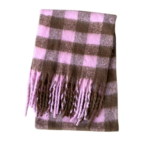 Prolriy Scarf for Women Thermal Scarf Fall Winter Scarf Classic Tassel Plaid Scarf Warm Soft Chunky Large Blanket Wrap Shawl Scarves 1 Pack Warm Scarf for Womens Shawl Scarf Pink