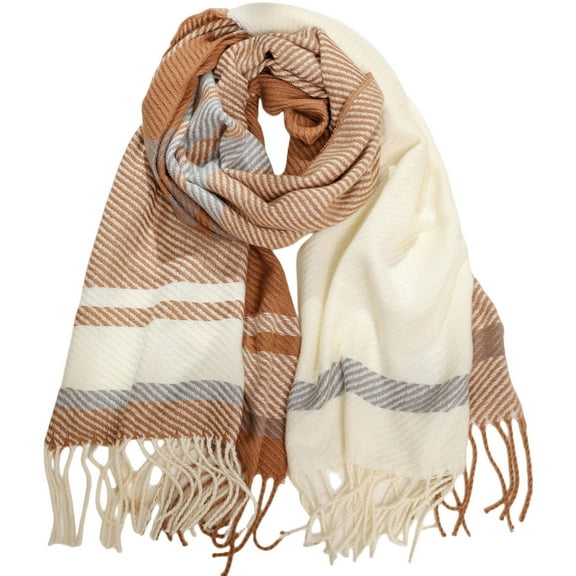 Prolriy Scarf for Women Winter Scarf Classic Tassel Plaid Scarf Warm Soft Chunky Large Blanket Wrap Shawl Scarves 1 Pack Warm Scarf Womens Scarf Khaki