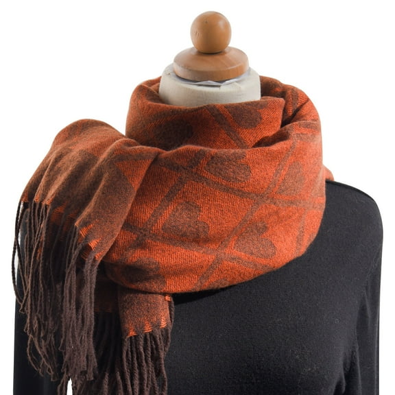 Prolriy Scarf for Women Autumn and Winter Colorful Love Pattern Shawl Warm Tassel Scarfs Womens Scarf Orange
