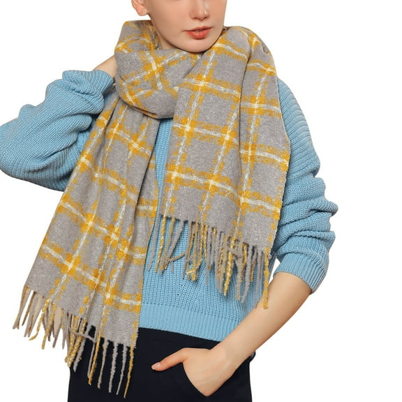 Prolriy Scarf for Women Autumn and Winter Colorful Plaid Shawl Thickening Warm Fringe Scarf Womens Scarf D