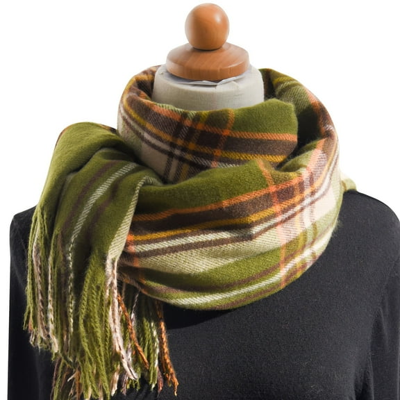 Prolriy Scarf for Women Autumn and Winter Colorful Plaid Shawl Thickening Warm Fringe Scarf Womens Scarf Green