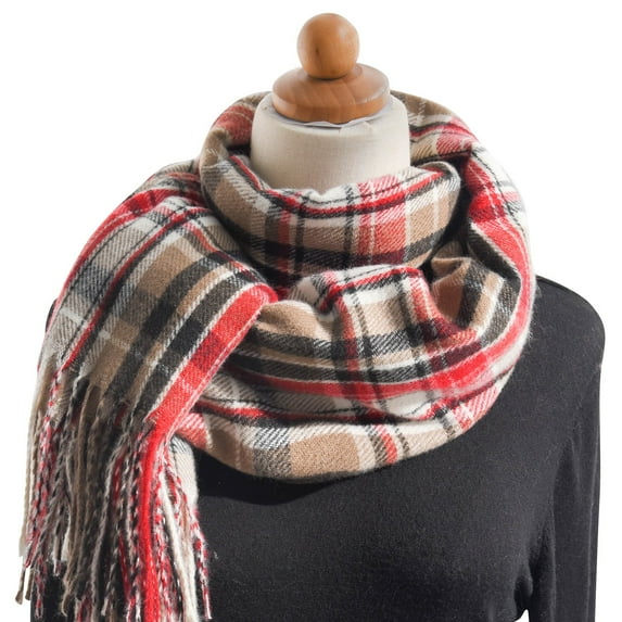 Prolriy Scarf for Women Autumn and Winter Colorful Plaid Shawl Thickening Warm Fringe Scarf Womens Scarf Red
