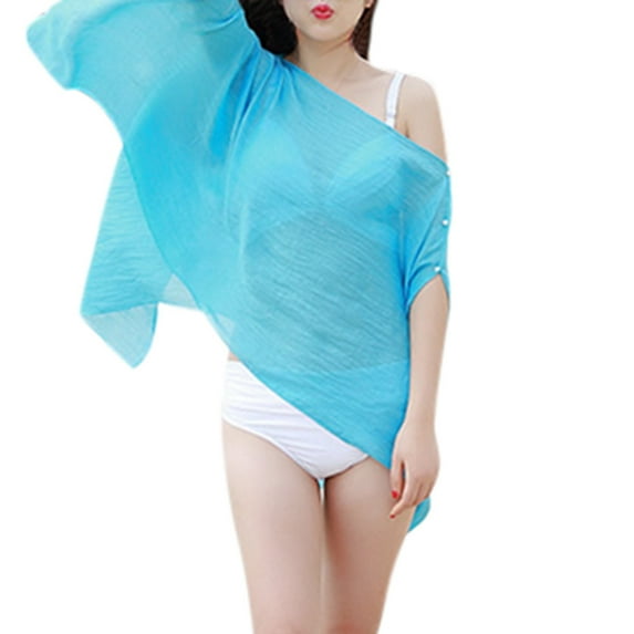 Prolriy Scarf for Women Chiffon Beach Cover Up Swimsuit Kimono Cardigan Shawl Beach Wrap Cover Up Shawl Scarf Sky Blue