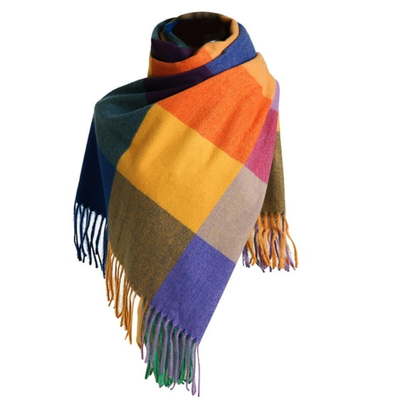 Prolriy Scarf for Women Ladies Autumn Winter Scarf Classic Plaid Colorblock Scarf Warm Soft Large Blanket Shawl Scarf Womens Scarf N