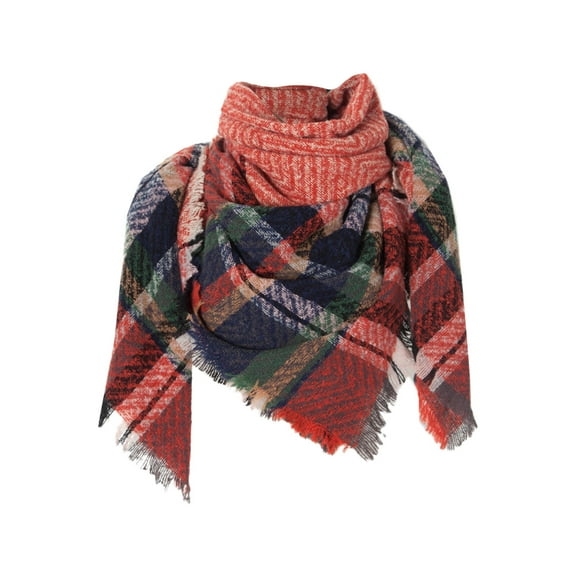 Prolriy Scarf for Women, Womens Fall Winter Scarves Classic Fringe Plaid Scarf Warm Large Blanket Shawl Scarf Orange