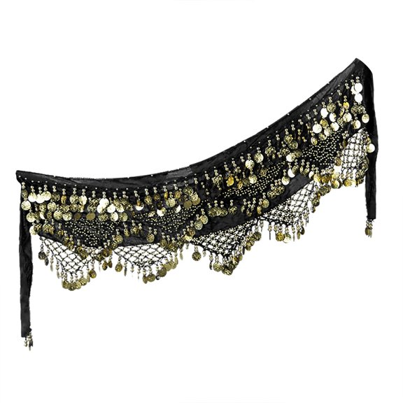 Prolriy Sequin Fringe Wrap Skirts for Women, Women's Carnival Sequin Tassel Waist Chain Hip Scarf Performance Belt Waist Cover Belts for Women Black