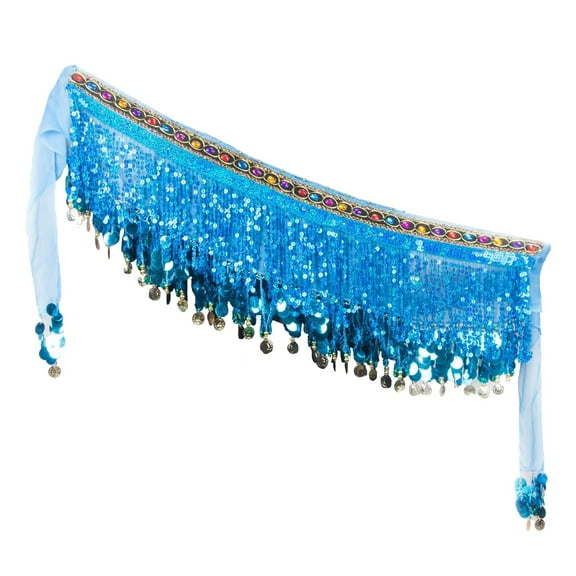 Prolriy Sequin Fringe Wrap Skirts for Women, Women's Carnival Sequin Tassel Waist Chain Hip Scarf Performance Belt Waist Cover Belts for Women Blue1