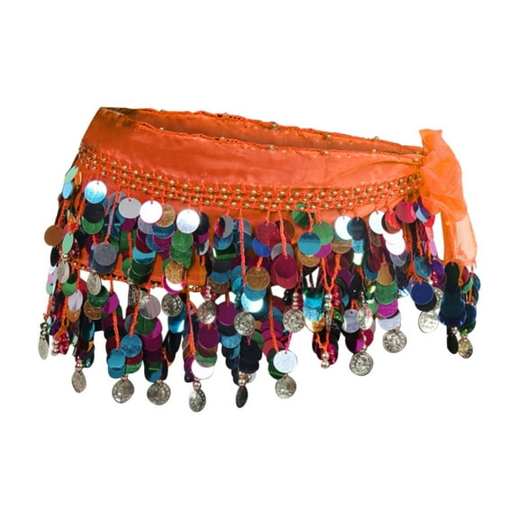 Prolriy Sequin Fringe Wrap Skirts for Women, Women's Carnival Sequin Tassel Waist Chain Hip Scarf Performance Belt Waist Cover Belts for Women Orange
