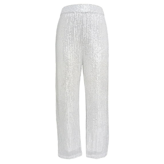 Prolriy Sequin Pants for Women Solid Color Sequins Fashion Casual Straight Pants Lounge Pants Women, Womens Pants Silver L