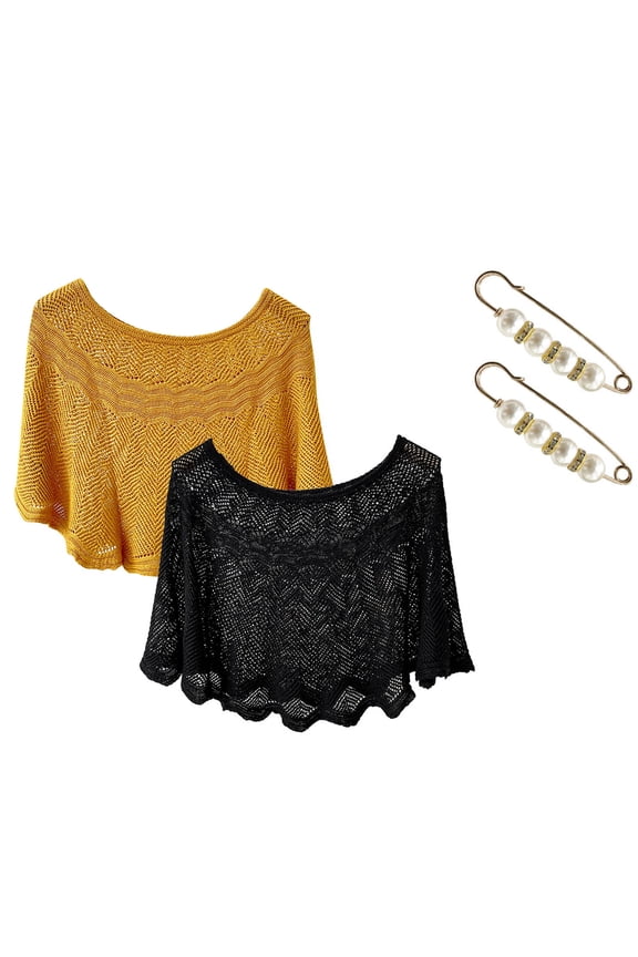 Shawl Wraps for Women 2Pcs Casual Open Knit Top Lace Summer Lightweight Solid Hollow Out Knitted Sun Proof Shawl Wraps Sunscreen Womens Tops One Size