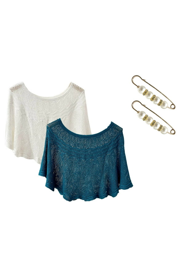 Shawl Wraps for Women 2Pcs Casual Open Knit Top Lace Summer Lightweight Solid Hollow Out Knitted Sun Proof Shawl Wraps Sunscreen Womens Tops One Size