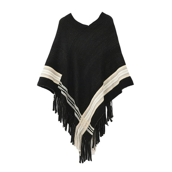 Prolriy Shawl Wraps for Women Splice Poncho with Tassels Faux Plush Shawl Scarf Fringed Wraps Pashminas Sweater Gifts for Women Sweater Tassel Hem Shawl Wrap Cloak Womens Sweaters Shawl Black
