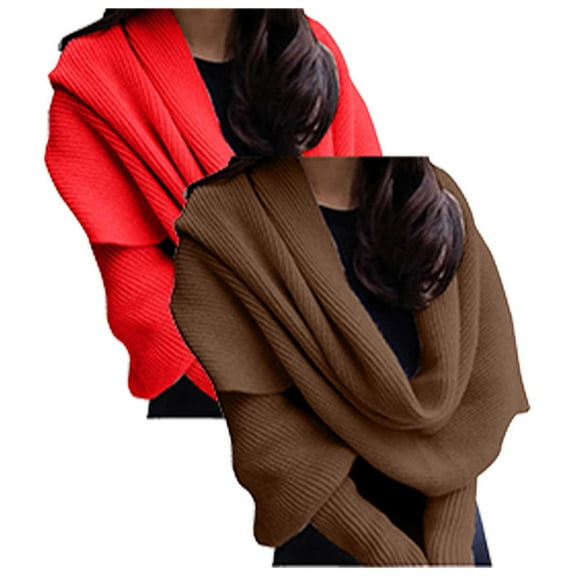 Prolriy Shawl Wraps for Women Utrum Knitted Cable Wrap for Women Cropped Sweater Womens Wrap Sweater Knitted Scarf with Sleeves Knitted Wrap Sweaters for Women A A