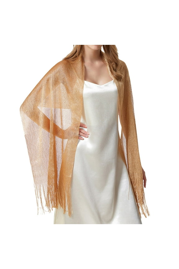 Shawl Wraps for Women, Women's Shawl Rayon Scarf Gold and Silver Silk Flat Scarf Thin Shawl Headscarf Polyester Silk Scarf for Women Gold