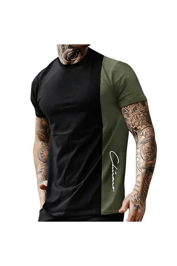 Shirts for Men, Men's T Shirt Graphic Color Block Round Neck Clothing 3D Printing Outdoor Leisure Short Sleeved Retro Fashion Designer Mens Shirts Army Green XXXXL