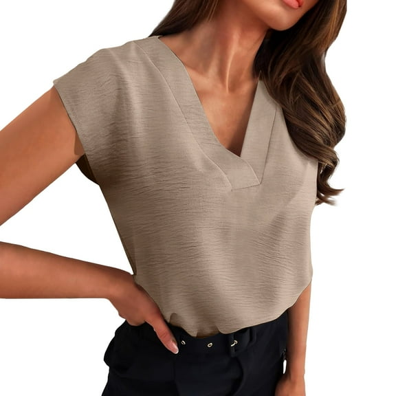 Prolriy Shirts for Women Summer Tops for Women Loose Bat Sleeve Tee Shirt Short Sleeve Blouse Casual Shirts V Neck Tunic Tops Womens Tops Spring Summer Tops for Women Khaki S