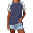 thumbnail image 1 of Prolriy Shirts for Women, Women's Round Neck Patchwork Striped Color Block Loose Casual Short Sleeved T Shirt Womens Tops Spring Summer Tops for Women Dark Blue L, 1 of 4