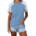 thumbnail image 1 of Prolriy Shirts for Women, Women's Round Neck Patchwork Striped Color Block Loose Casual Short Sleeved T Shirt Womens Tops Spring Summer Tops for Women Sky Blue XL, 1 of 4