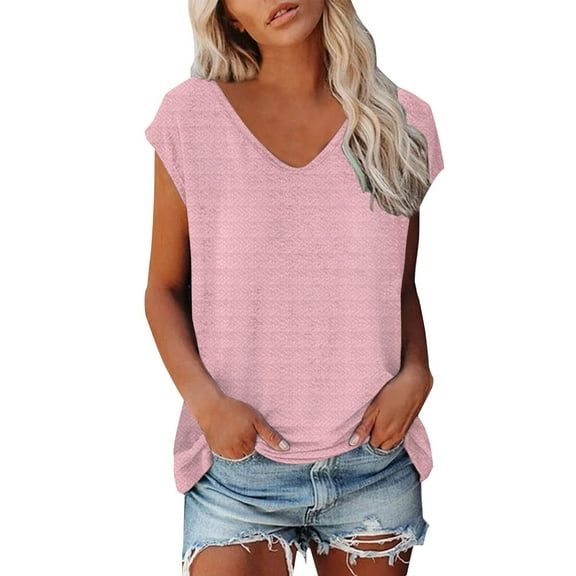 Prolriy Shirts for Women, Women's Simple and Fashionable Geometric Texture V Neck Short Sleeved Top Womens Tops Spring Summer Tops for Women Dark Blue S