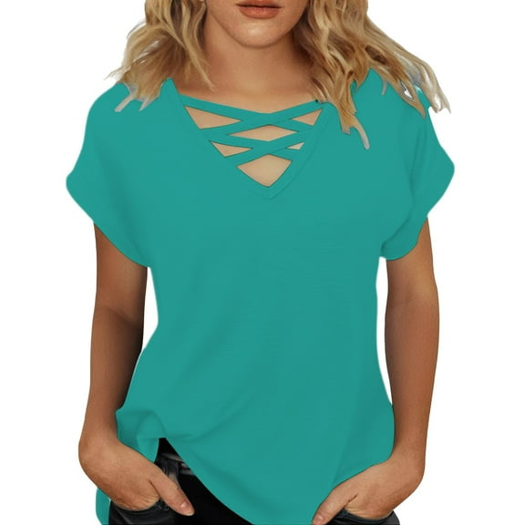 Prolriy Shirts for Women, Womens Summer Tops Short Sleeve Shirts V Neck Tshirts Loose Casual Tunic Blouses Tees Womens Tops Spring Summer Tops for Women Mint Green M