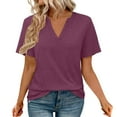 thumbnail image 1 of Prolriy Shirts for Women, Womens Tops Summer Short Sleeve V Neck Blouses Business Casual Loose Fit Tshirts Trendy Fashion Outfits Womens Tops Spring Summer Tops for Women Purple L, 1 of 8