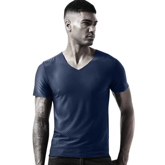 Prolriy Shirts for Men Breathable Ice Silk T Shirt Top Short Sleeve Cultivate Fitness Movement Summer V Neck Short Sleeve Mens Shirts Blue XXXL