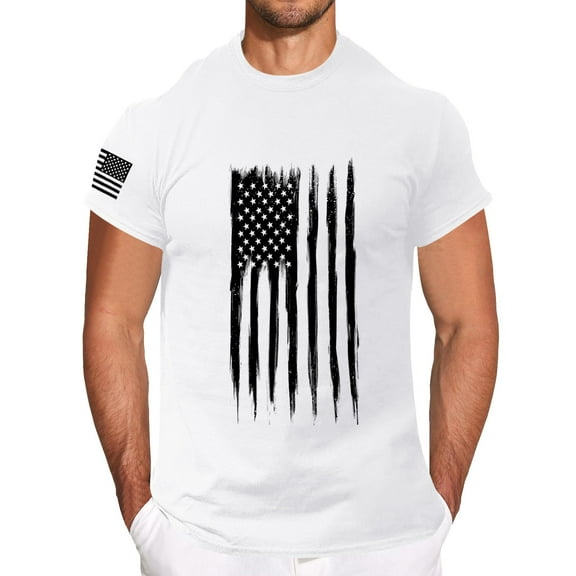 Prolriy Shirts for Men, Men's Solid Color Independence Day 2D Printed Casual T Shirt Mens Shirts White M