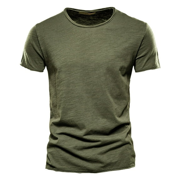 Prolriy Shirts for Men, Mens Cotton Short Sleeve Color T Shirt Comfortable Top Mens Shirts Army Green L