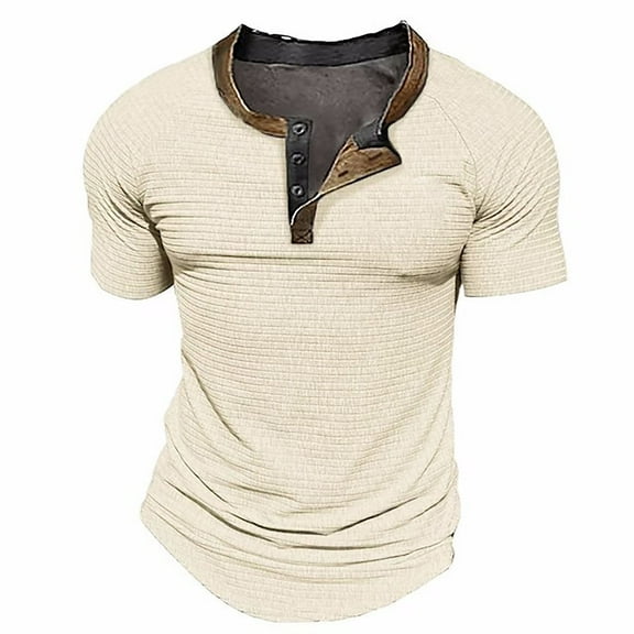 Prolriy Shirts for Men New Men's Versatile Summer Short Sleeved Shirt Casual Men's T Shirt Mens Shirts Beige S