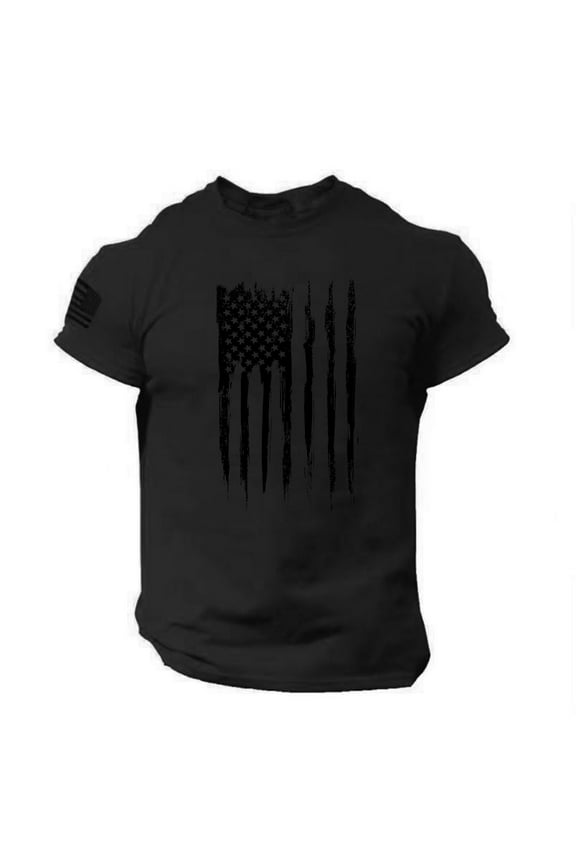 Shirts for Men Summer Men's US Flag Logo Casual Fitness 3D Printed Short Sleeved T Shirt Mens Shirts Black XXS