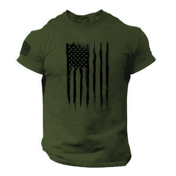 Prolriy Shirts for Men Summer Men's US Flag Logo Casual Fitness 3D Printed Short Sleeved T Shirt Mens Shirts Green XL