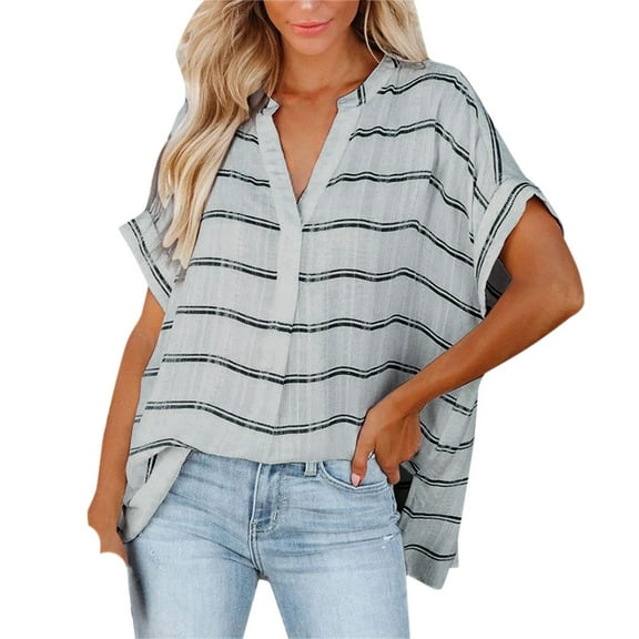 Prolriy Shirts for Women, Women's Short Sleeved Thin V Neck Pullover Shirt Loose Shirt Top Womens Tops Spring Summer Tops for Women Clear XL