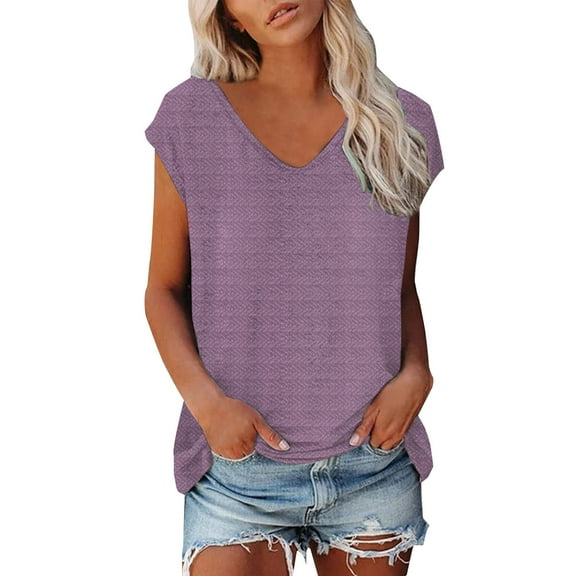 Prolriy Shirts for Women, Women's Simple and Fashionable Geometric Texture V Neck Short Sleeved Top Womens Tops Spring Summer Tops for Women Pink XL