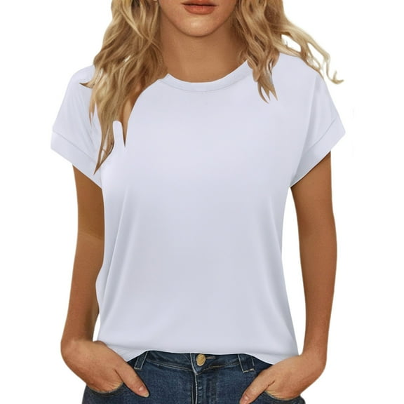Prolriy Shirts for Women, Womens Summer Tops Short Sleeve Shirts Crew Neck Cute Trendy Tunic Blouses Womens Tops Spring Summer Tops for Women White S