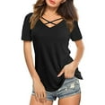 thumbnail image 1 of Prolriy Shirts for Women, Womens Summer Tops V Neck Short Sleeve Basic Plain Tee T Shirt Womens Tops Spring Summer Tops for Women Black L, 1 of 5