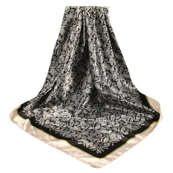 Prolriy Silk Bandanas for Women, Womens Spring Summer Prints Satin Cashew Flower Prints Square Scarf Pañuelos Para La Cabeza Para Mujer Black