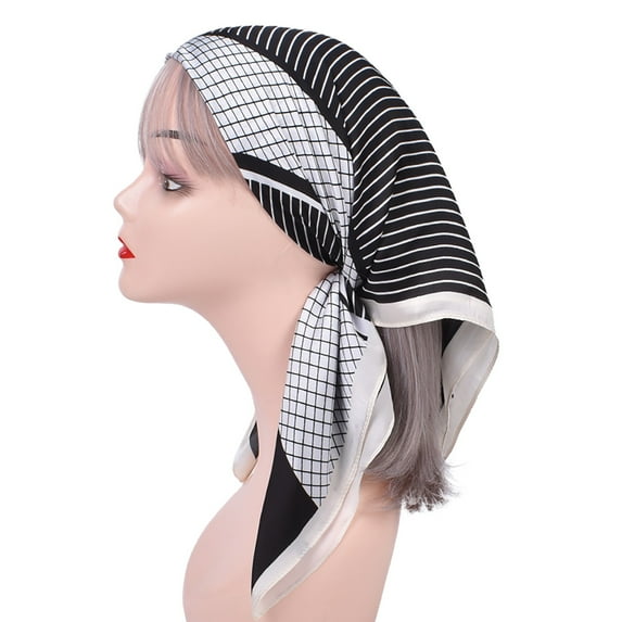 Prolriy Silk Scarf Womens Silk Like Headtop for Fashion Pattern Large Square Satin Headscarf Wraps Satin Scarf for Women Black