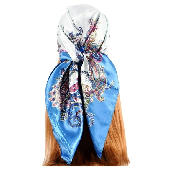 Prolriy Silk Scarf for Women Hair Womens Spring Summer Prints Satin Cashew Flower Prints Square Scarf Bandanas for Women Blue