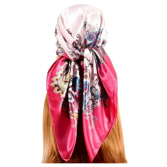 Prolriy Silk Scarf for Women Hair Womens Spring Summer Prints Satin Cashew Flower Prints Square Scarf Bandanas for Women Hot Pink