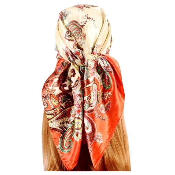Prolriy Silk Scarf for Women Hair Womens Spring Summer Prints Satin Cashew Flower Prints Square Scarf Bandanas for Women Orange