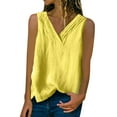 thumbnail image 1 of Prolriy Sleeveless Summer Tops for Women Trendy Womens Lmitation Linen Tops Shirt Ladies V Neck Loose Sleeveless Blouse Tee Vest Going Out Tops for Women, Womens Tops Yellow XXL, 1 of 8