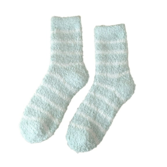 Prolriy Socks for Women Autumn Winter Striped Plush Insulation Coral Velvet Socks Carpet Socks Sleep Socks Womens Socks Green