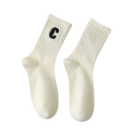 Prolriy Socks for Women Ladies Combed Cotton Embroidered Letter Big C College Sports Socks Socks Womens Socks White